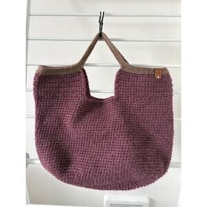 Handmade Chunky Crochet Tote Bag Burgundy Purple Artisan One of a Kind 17x15